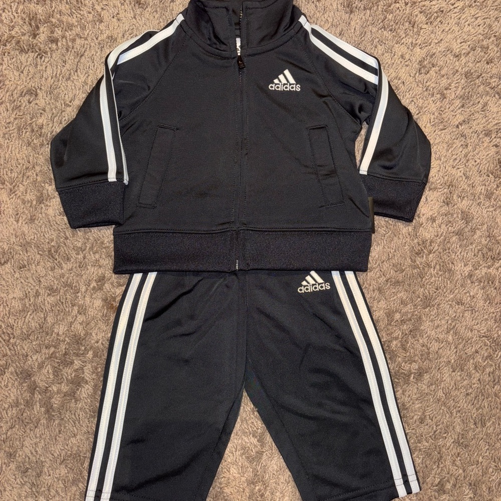 NWT: Adidas Black Tracksuit with White Stripes